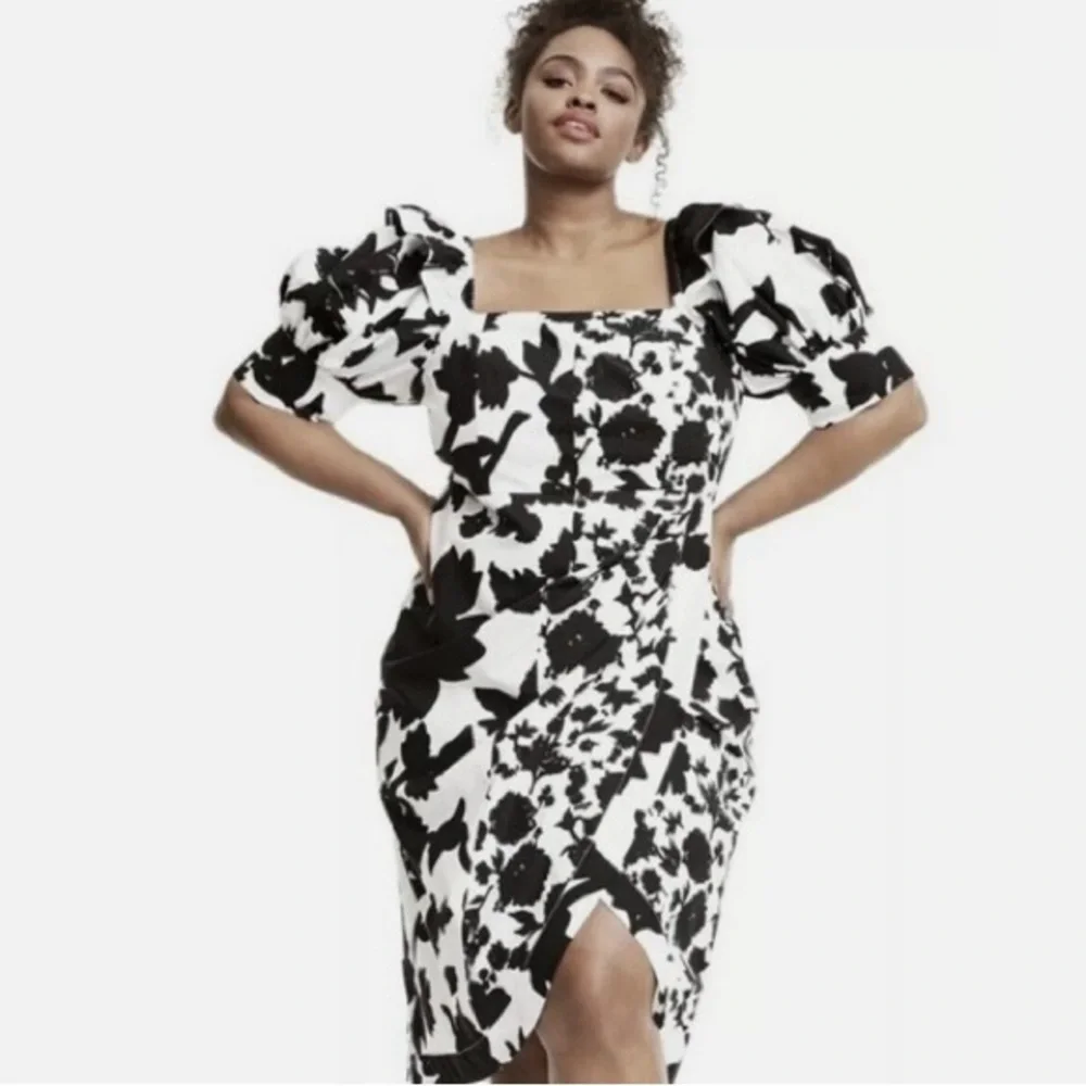 Christopher John Rogers Black and White Floral Midi Dress - Picture 1 of 5